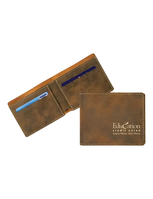 Rustic Leatherette Bifold Wallet w/Education Credit Union Logo