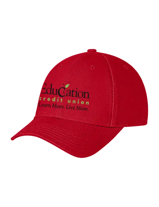 Red Structured Soft Snap Closure Hook & Loop Cap w/Education Credit Union Logo