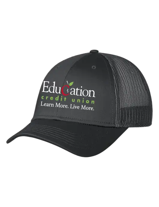 Charcoal Mesh Trucker Cap Snap Back w/Education Credit Union Logo