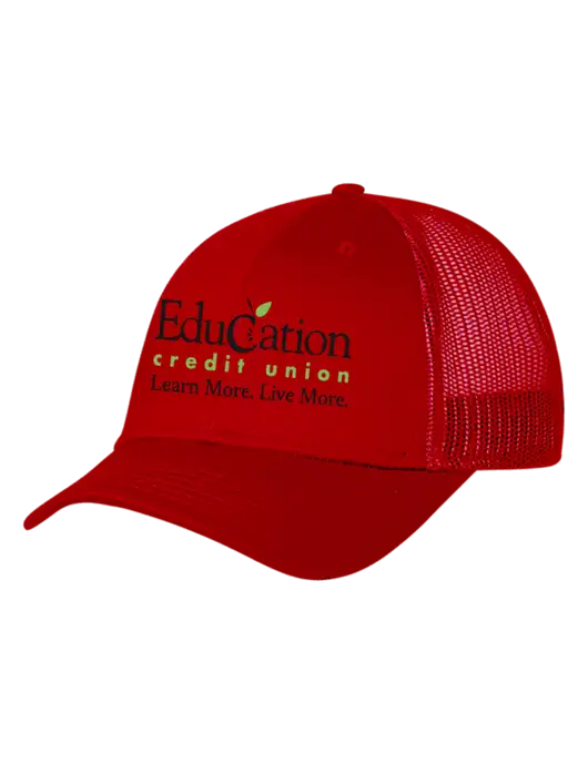 Red Mesh Trucker Cap Snap Back w/Education Credit Union Logo