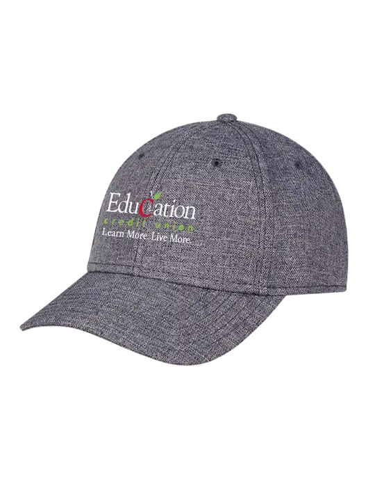 Heather Charcoal Structured Linen Look Cap Hook & Loop w/Education Credit Union Logo