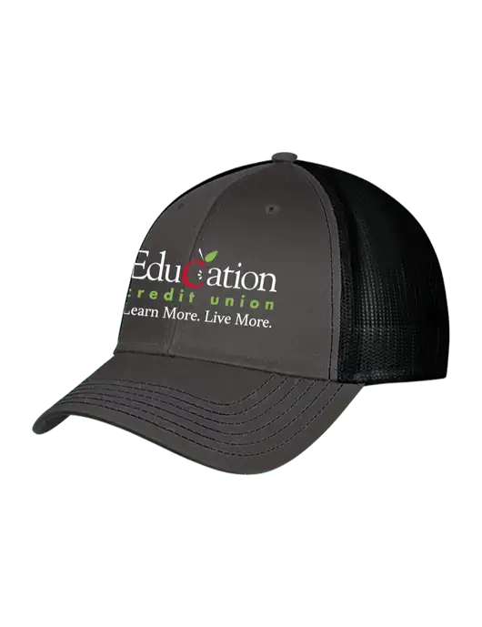 Charcoal & Black Mesh Trucker Cap Snap Back w/Education Credit Union Logo