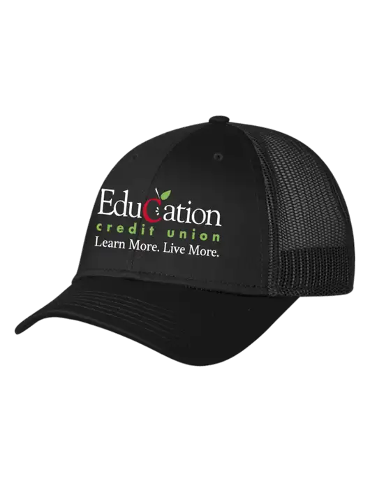 Black Mesh Trucker Cap Snap Back w/Education Credit Union Logo