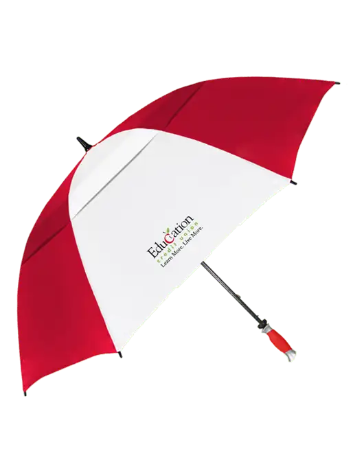 Red/White Vented Typhoon Tamer Golf Umbrella w/Education Credit Union Logo