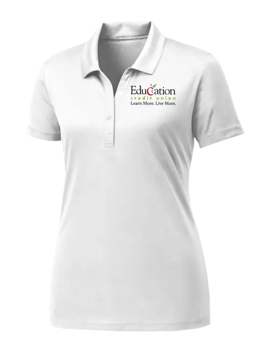Womens White PosiCharge Competitor Polo w/Education Credit Union Logo