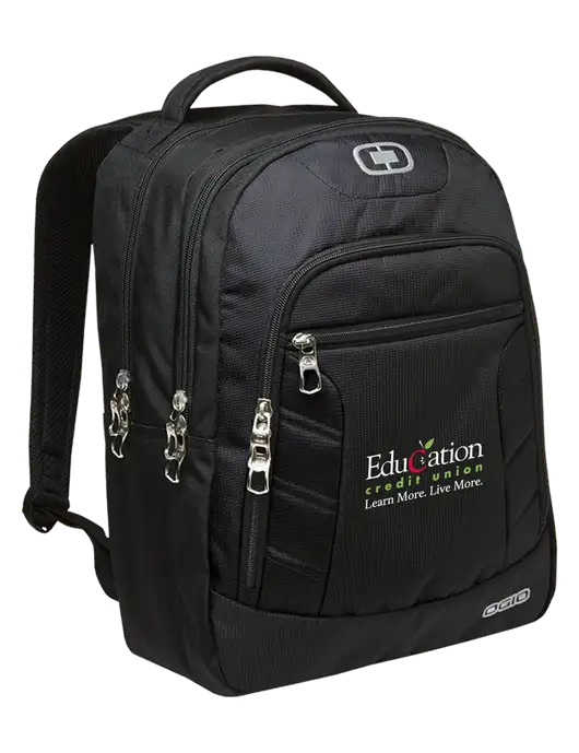 OGIO Black/Silver Colton Laptop Backpack
 w/Education Credit Union Logo