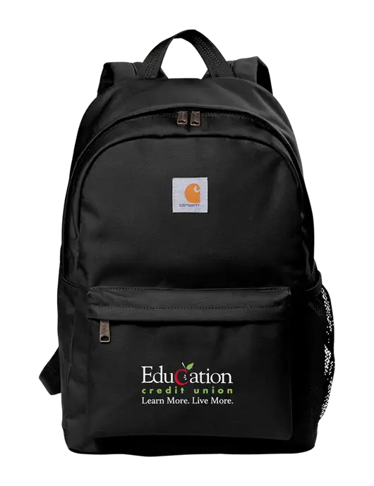Carhartt Black Canvas Backpack w/Education Credit Union Logo