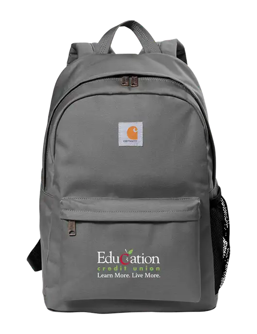 Carhartt Grey Canvas Backpack w/Education Credit Union Logo