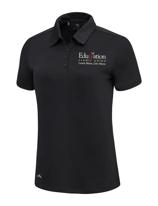Adidas Black Womens Ultimate Solid Polo w/Education Credit Union Logo