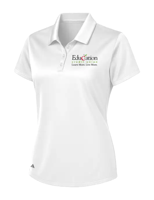 Adidas White Womens Basic Sport Polo w/Education Credit Union Logo