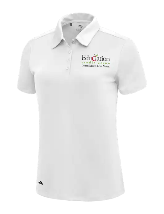 Adidas White Womens Ultimate Solid Polo w/Education Credit Union Logo