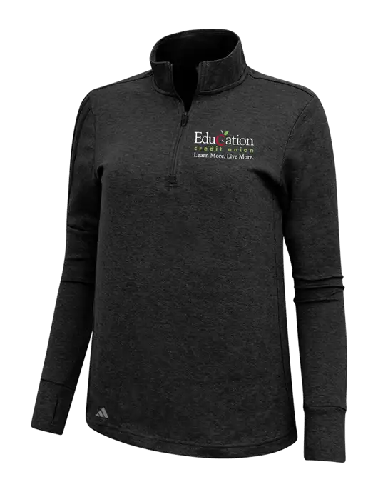 Adidas Black Melange Womens 3 Stripes Quarter Zip Sweater w/Education Credit Union Logo