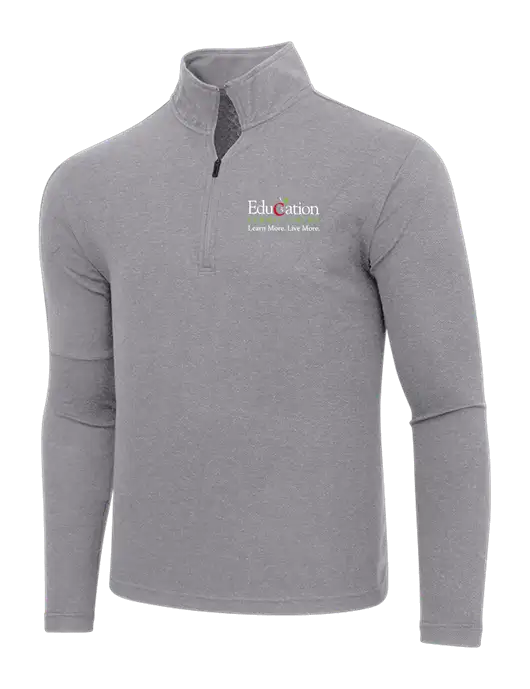 Adidas Medium Grey Melange 3 Stripes Quarter Zip Sweater w/Education Credit Union Logo