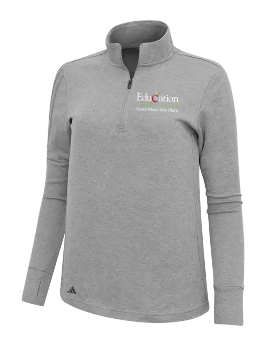 Adidas Light Grey Melange Womens 3 Stripes Quarter Zip Sweater w/Education Credit Union Logo
