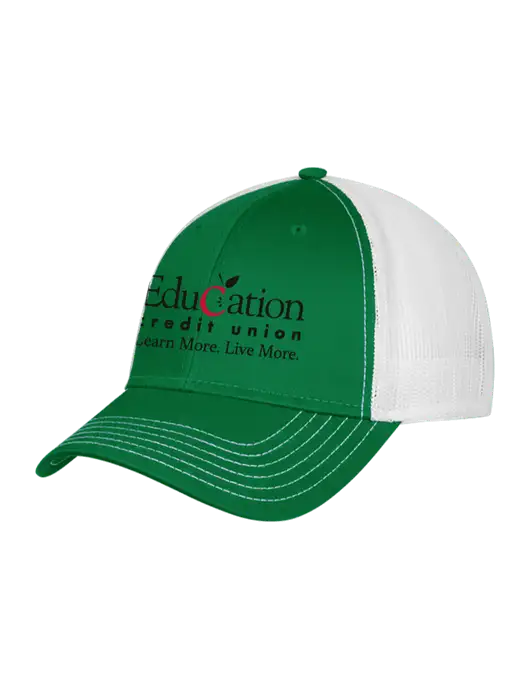 Kelly & White Mesh Trucker Cap Snap Back w/Education Credit Union Logo