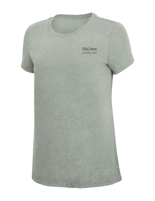 Womens Simply Soft Heathered Light Grey 4.5oz Poly/Combed Ring Spun Cotton T-Shirt w/Education Credit Union Logo