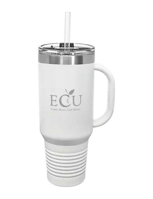 Polar Camel 40 oz. Powder Coated Vacuum Insulated White Travel Mug with Straw w/Education Credit Union shortened Logo
