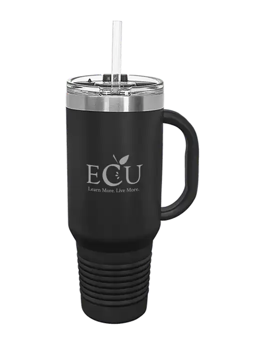 Polar Camel 40 oz. Powder Coated Vacuum Insulated Black Travel Mug with Straw w/Education Credit Union shortened Logo