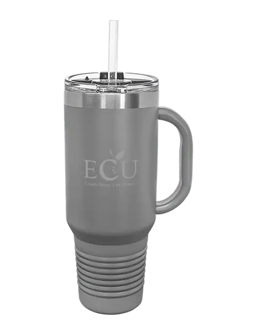 Polar Camel 40 oz. Powder Coated Vacuum Insulated Grey Travel Mug with Straw w/Education Credit Union shortened Logo