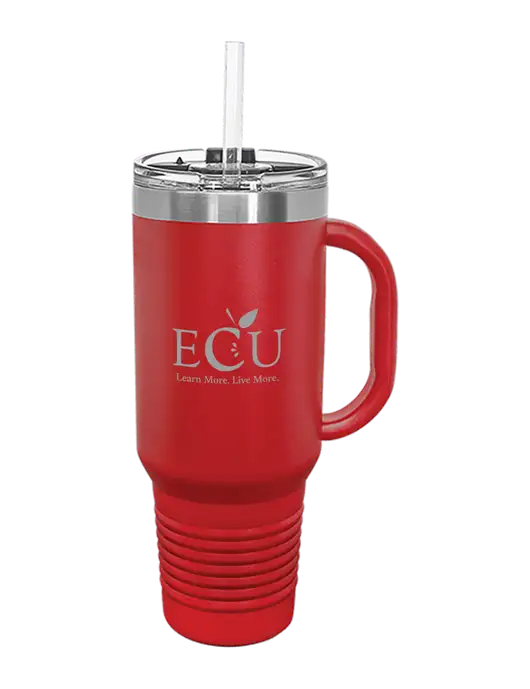 Polar Camel 40 oz. Powder Coated Vacuum Insulated Red Travel Mug with Straw w/Education Credit Union shortened Logo