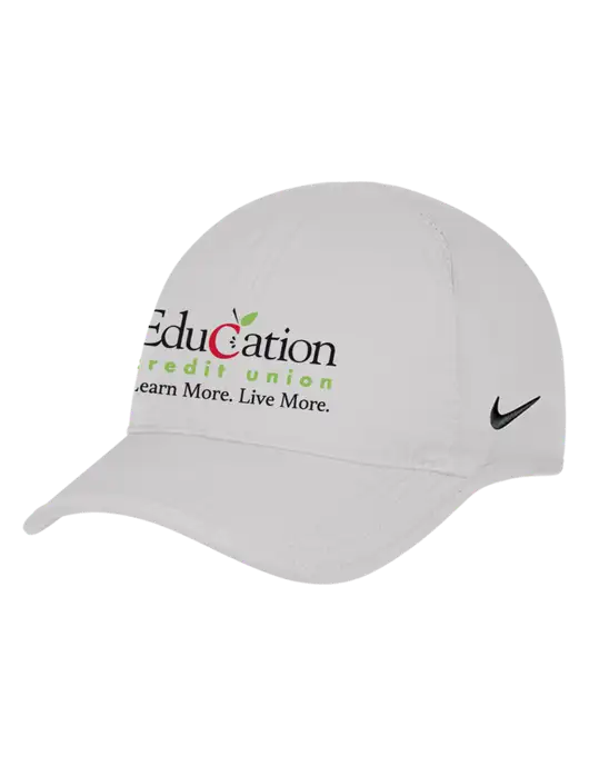 Nike White Featherlight Cap w/Education Credit Union Logo