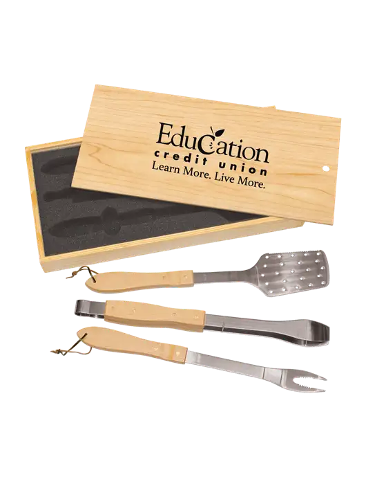 Wood BBQ Gift Set w/Education Credit Union Logo