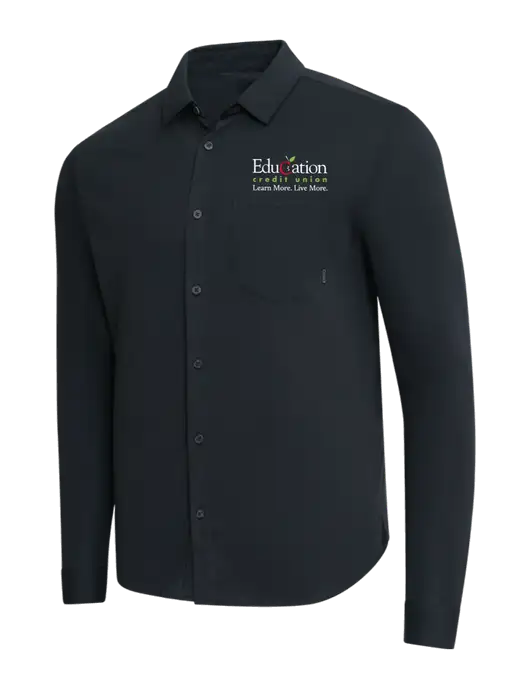 OGIO Black Extend Long Sleeve Button Up Shirt w/Education Credit Union Logo