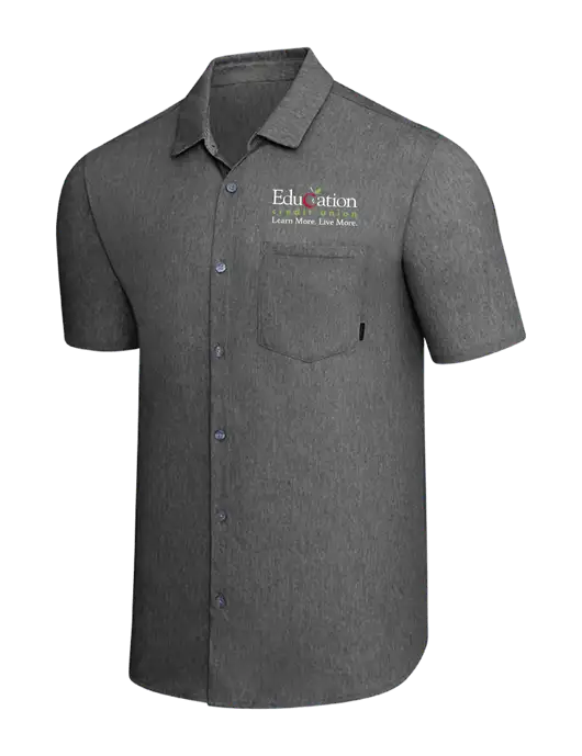 OGIO Dark Grey Heather Extend Short Sleeve Button Up Shirt w/Education Credit Union Logo
