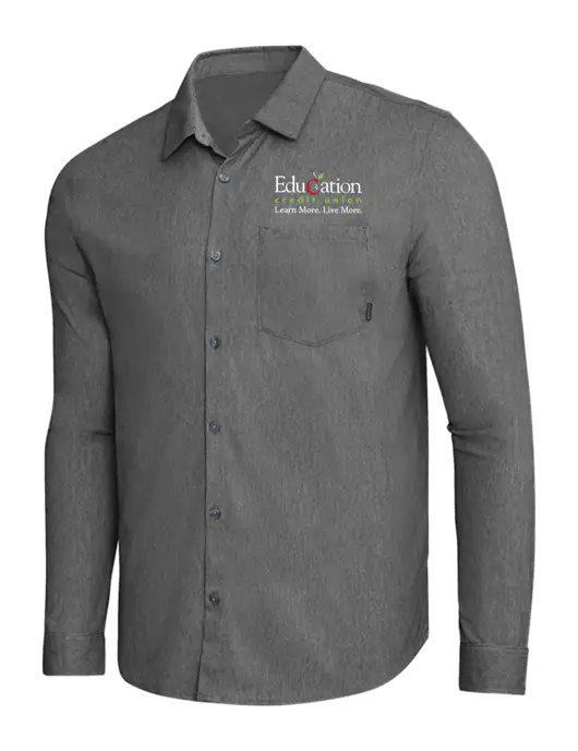OGIO Dark Grey Heather Extend Long Sleeve Button Up Shirt w/Education Credit Union Logo