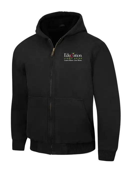 CornerStone Black Washed Duck Cloth Insulated Hooded Work Jacket w/Education Credit Union Logo
