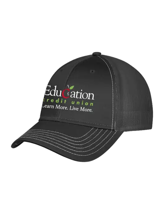 Charcoal Grey Mesh Trucker Cap Snap Back w/Education Credit Union Logo