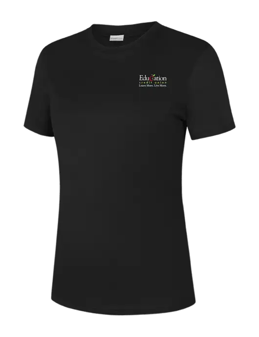  Womens Black PosiCharge Competitor Tee w/Education Credit Union Logo