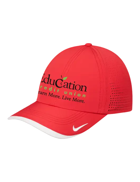 Nike Red/White Dri-FIT Perforated Performance Cap w/Education Credit Union Logo