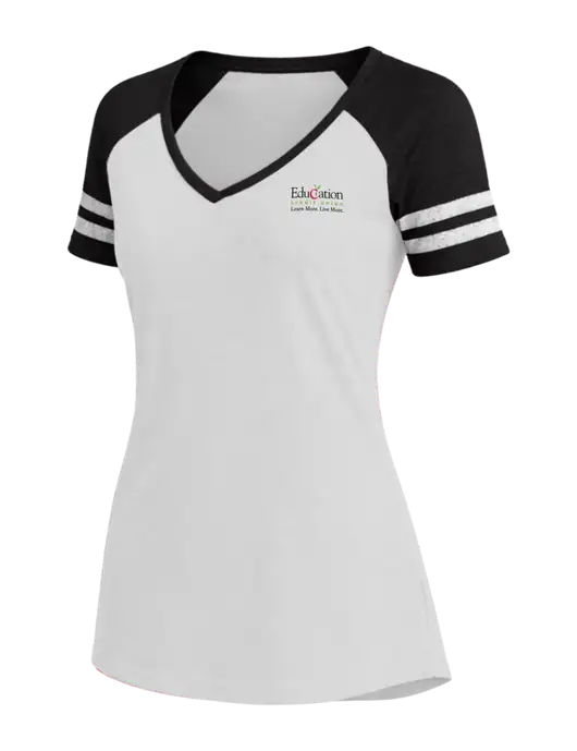 Womens White/Black V-Neck Game Tee w/Education Credit Union Logo