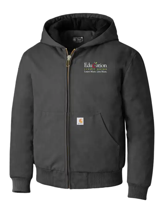 Carhartt Dark Grey Quilted-Flannel-Lined Duck Active Jacket w/Education Credit Union Logo