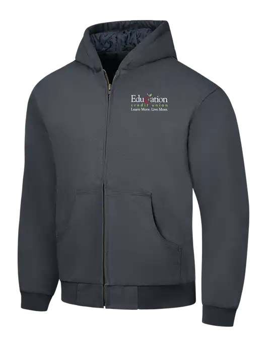 CornerStone Charcoal Duck Cloth Hooded Work Jacket w/Education Credit Union Logo