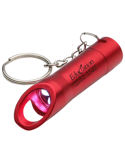 Red Pocket LED Flashlight with Bottle Opener & Keychain w/Education Credit Union Logo