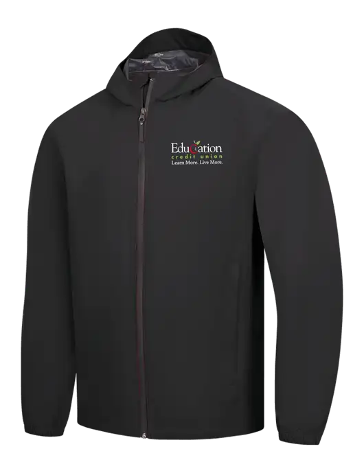 Black Essential Rain Jacket w/Education Credit Union Logo