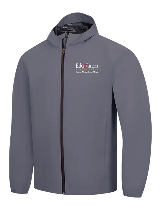Dark Grey Essential Rain Jacket w/Education Credit Union Logo