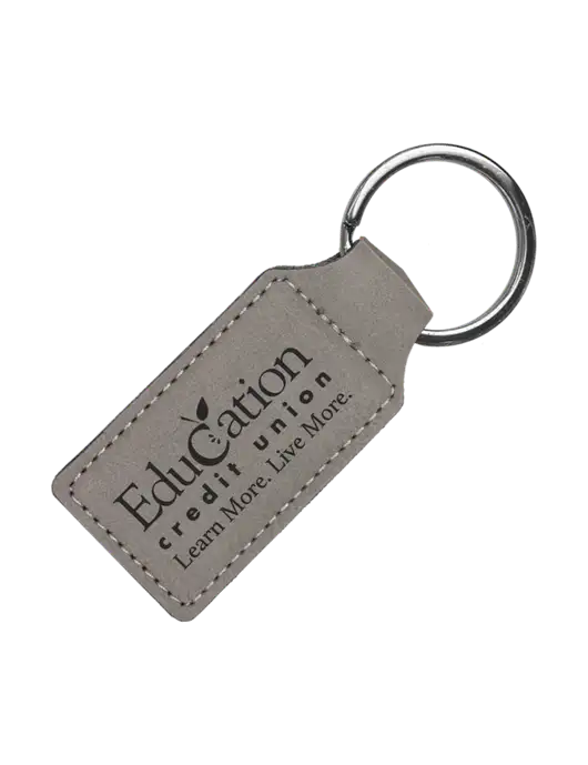 Grey Laserable Leatherette Rectangle Keychain w/Education Credit Union Logo