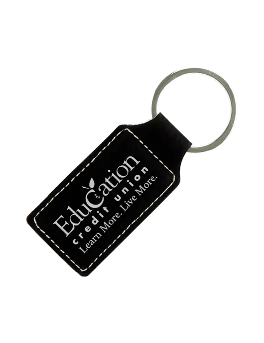 Black Laserable Leatherette Rectangle Keychain w/Education Credit Union Logo