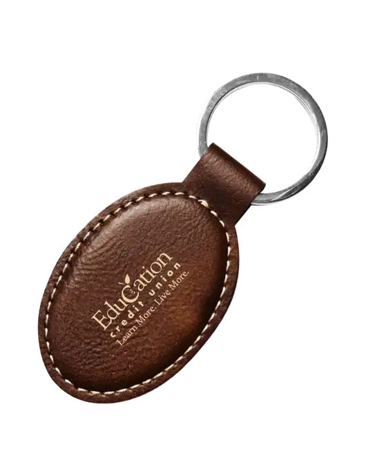 Rustic Leatherette Oval Keychain w/Education Credit Union Logo