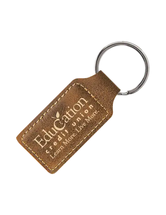 Rustic Laserable Leatherette Rectangle Keychain w/Education Credit Union Logo