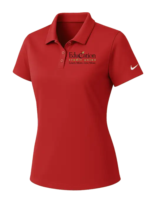Nike Womens Red Dry Essential Solid Polo w/Education Credit Union Logo