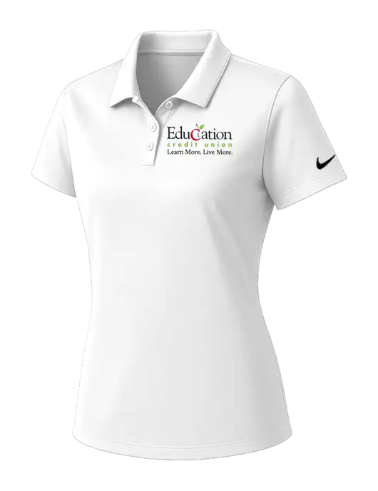 Nike Womens White Dry Essential Solid Polo w/Education Credit Union Logo
