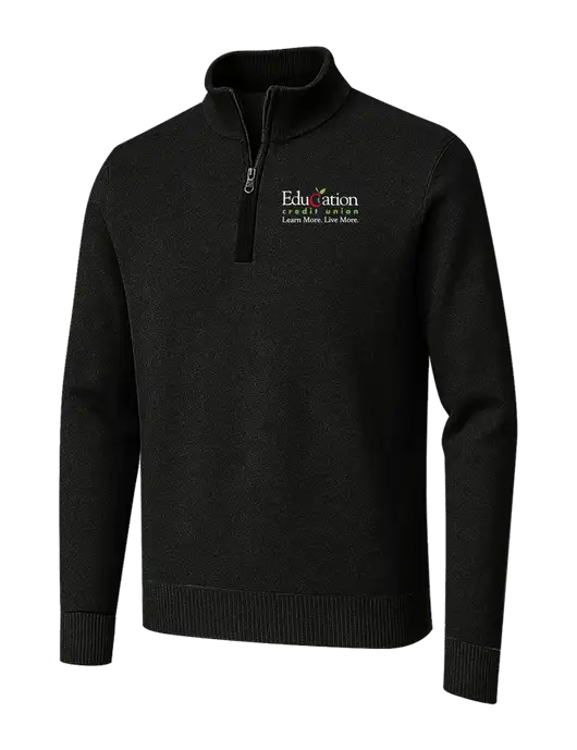 Brooks Brothers Black Washable Merino Birdseye 1/4-Zip Sweater w/Education Credit Union Logo