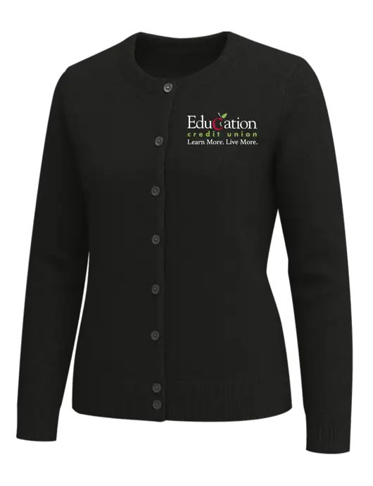 Brooks Brothers Womens Black Washable Merino Cardigan Sweater w/Education Credit Union Logo