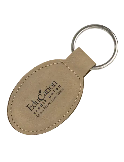 Tan Leatherette Oval Keychain w/Education Credit Union Logo