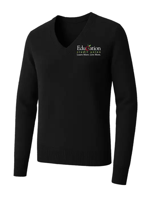 Brooks Brothers Womens Black Washable Merino V-Neck Sweater w/Education Credit Union Logo