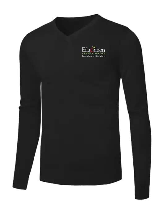 Brooks Brothers Black Washable Merino V-Neck Sweater w/Education Credit Union Logo
